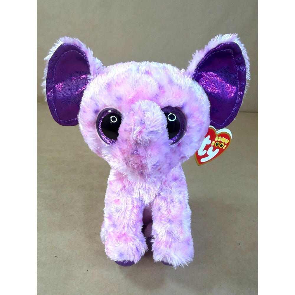 NEW Ty Beanie Boos "Eva" the Purple & Pink Elephant Plush Toy 6" Glitter Eyes